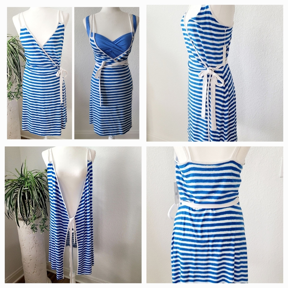 New Tart Collections White/Blue Stripe Wrap Swim Cover-up sz M 